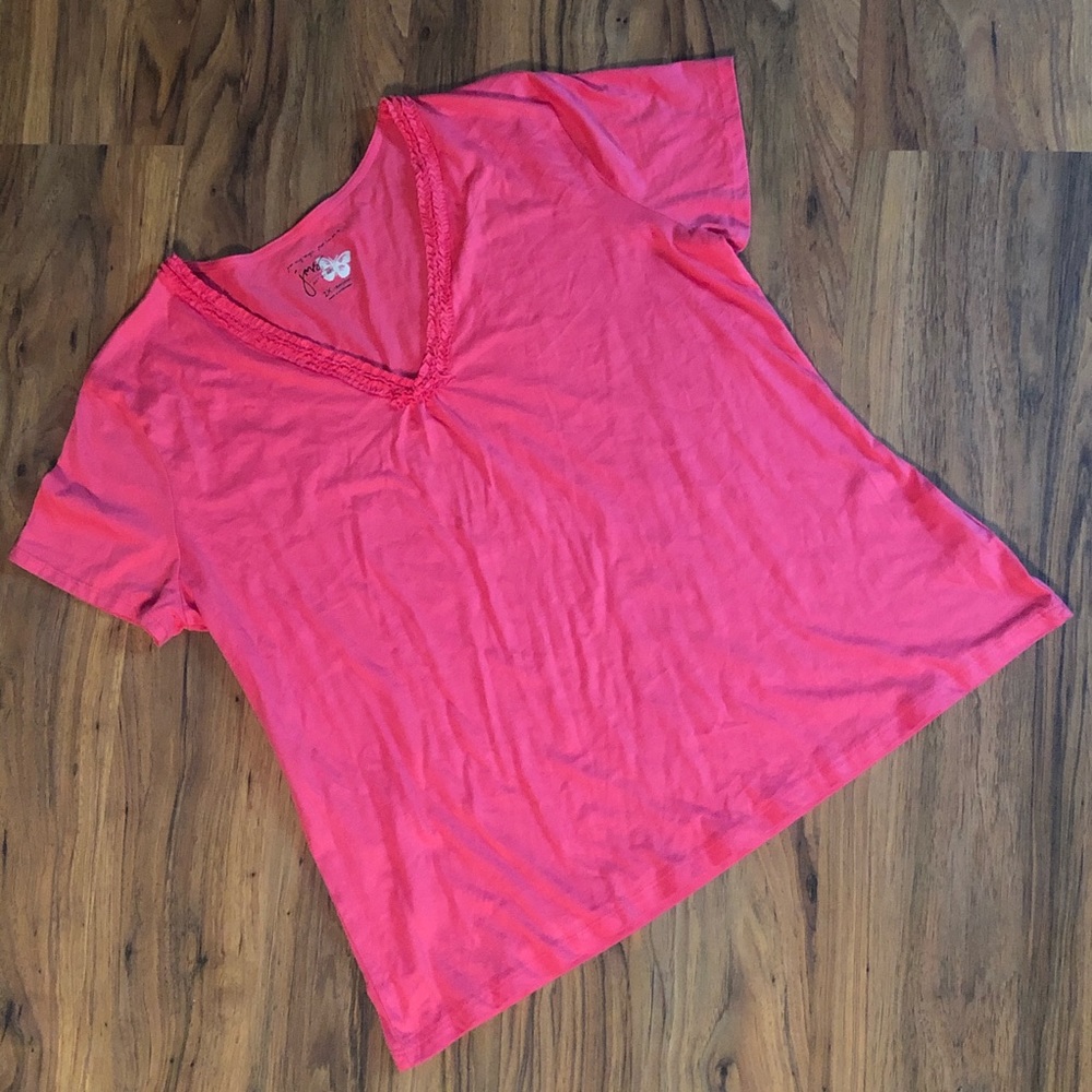 pink t-shirt, ruffled collar JMS brand, 2X 18W/20W